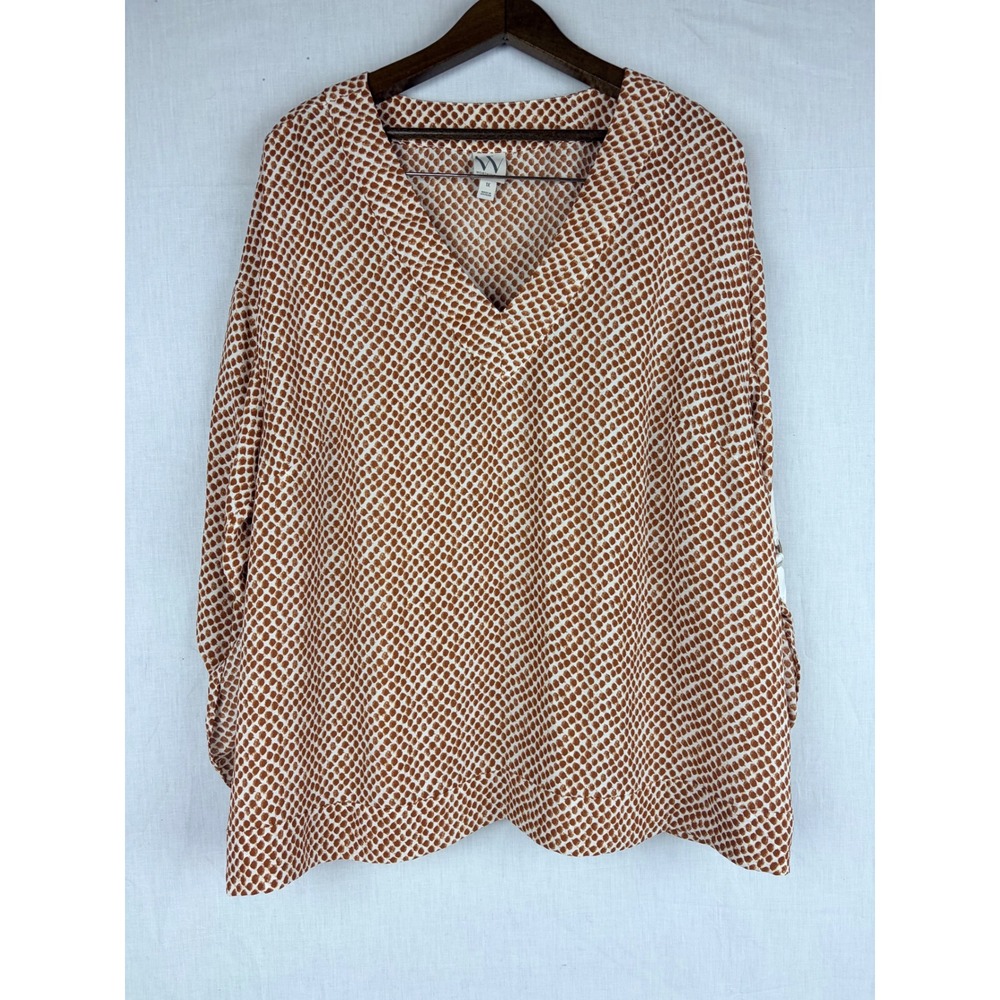 Worthington Womens Brown White Dot V-Neck Roll Tab Sleeve Blouse Top 1X - Picture 2 of 15